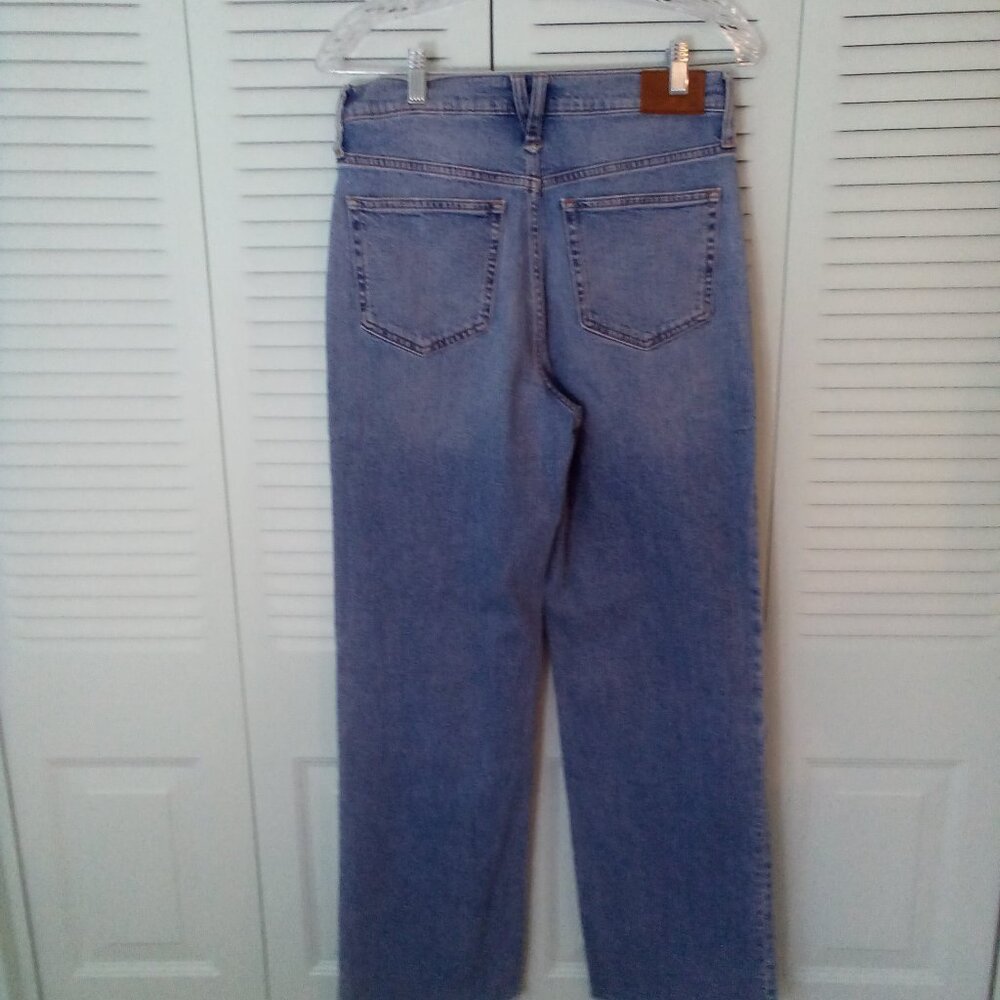 J. CREW 28 SLIM WIDE LEG RAW HEM HIGH RISE STYLE#BR863 SP23 INDIGO BLUE MED WASH - Picture 5 of 13